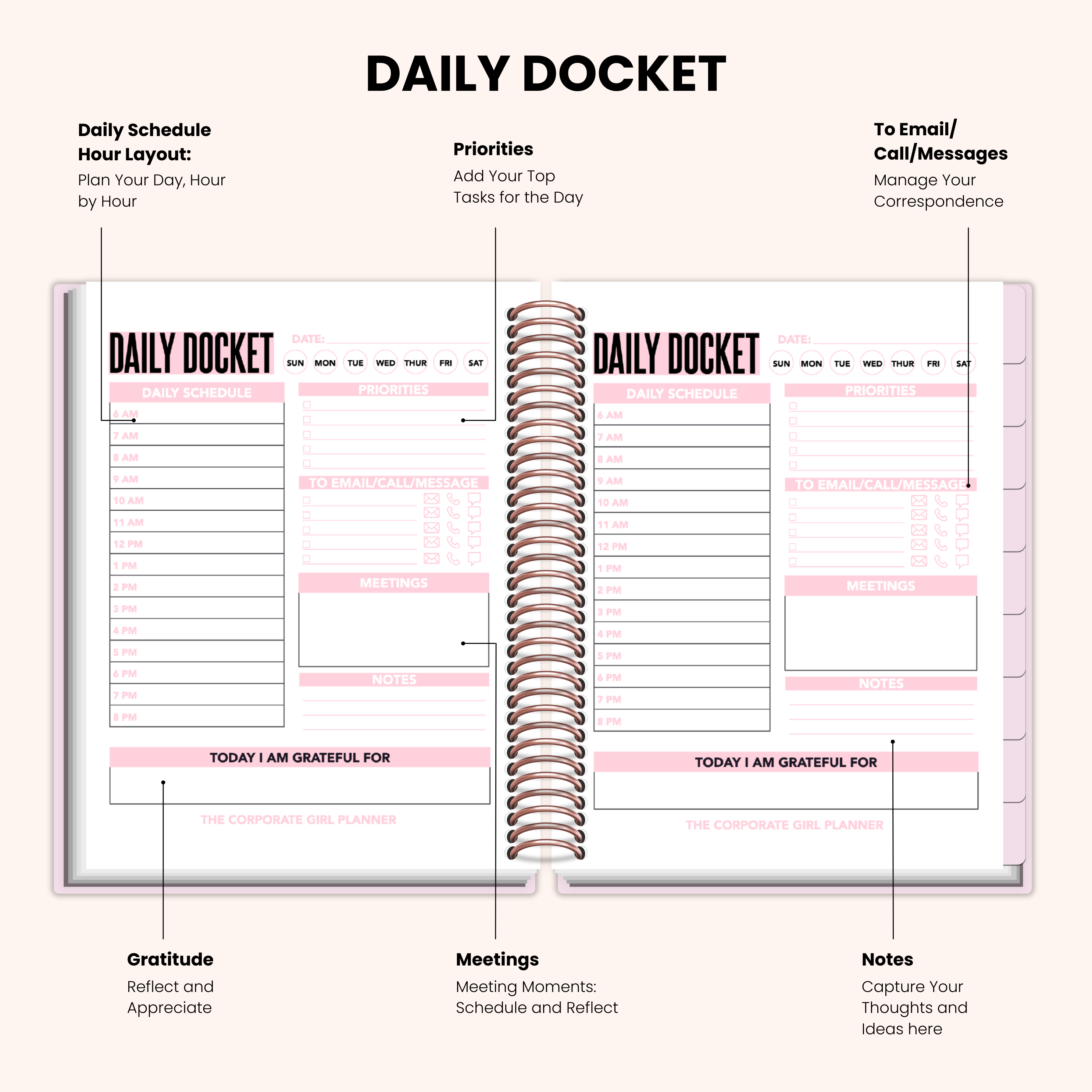 The Corporate Girl Planner, 6 month, Undated, Pink, Rosegold, 260 pages