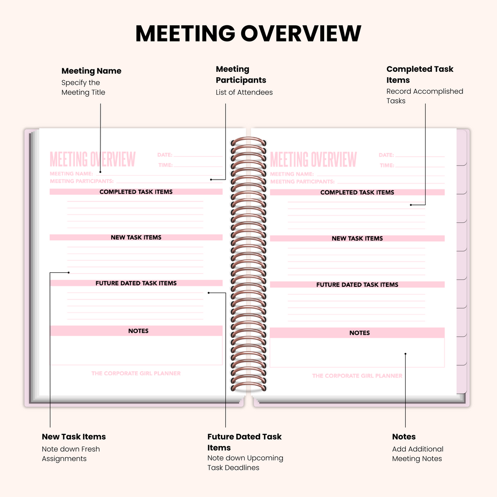 The Corporate Girl Planner, 6 month, Undated, Pink, Rosegold, 260 pages