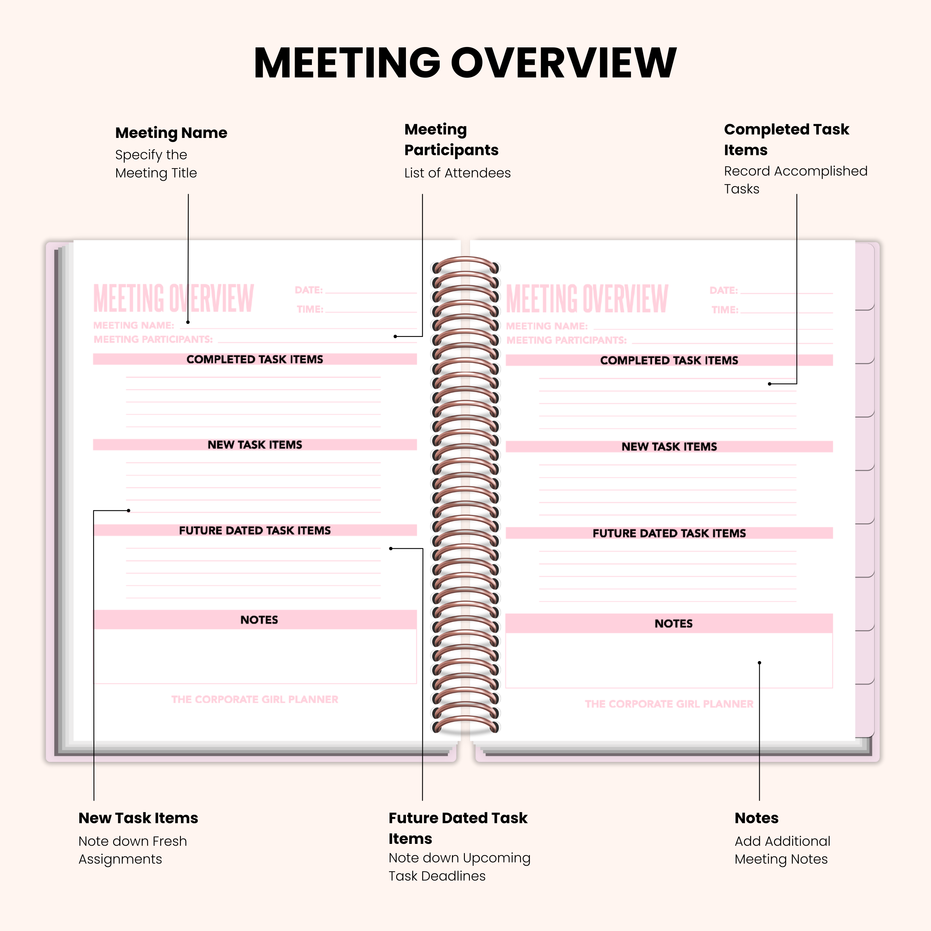 The Corporate Girl Planner, 6 month, Undated, Pink, Rosegold, 260 pages