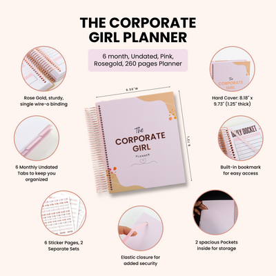 The Corporate Girl Planner, 6 month, Undated, Pink, Rosegold, 260 pages