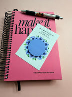 Blue Flower Sticky Note with Pink Pink Notebook 