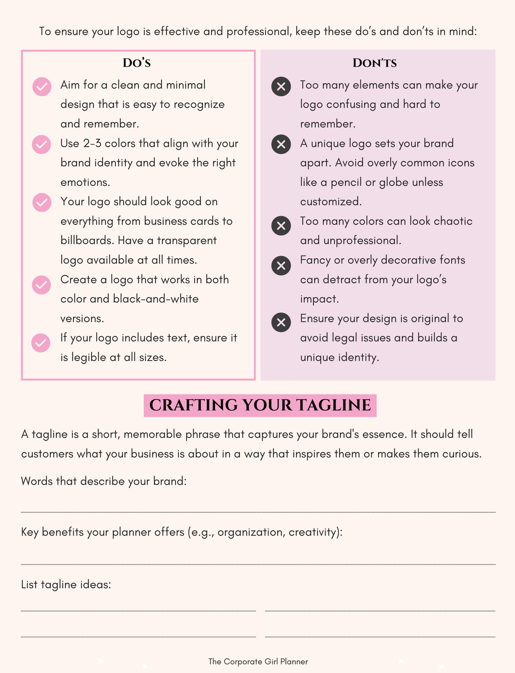 The Corporate Girl Planner Do's and Don'ts of a logo
