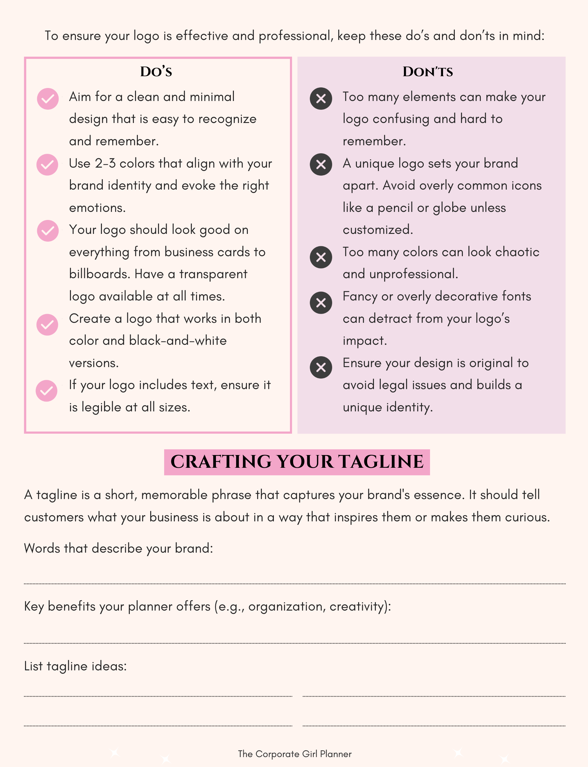 The Corporate Girl Planner Do's and Don'ts of a logo