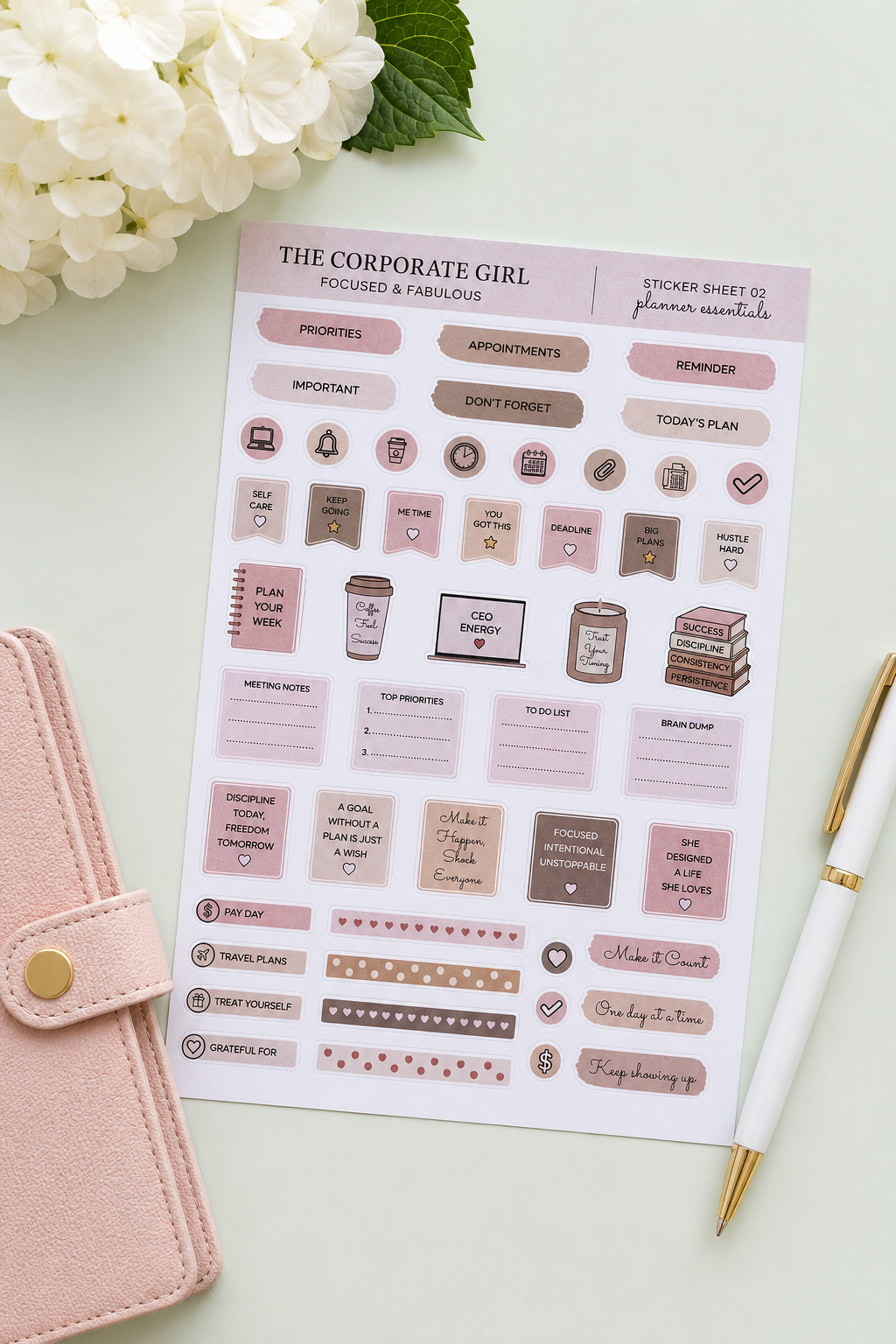 Focused and Fabulous Corporate Girl Planner stickers