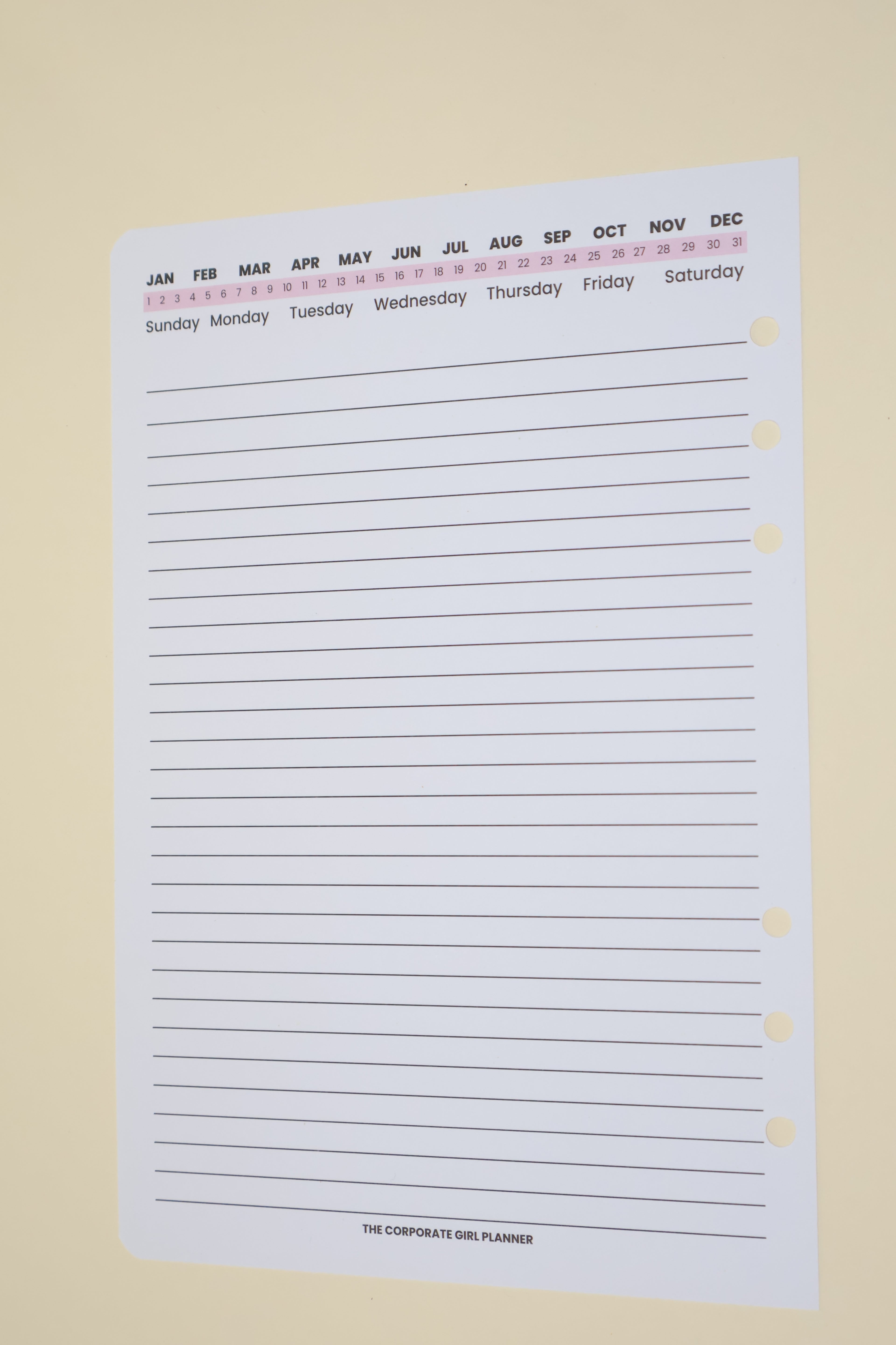 The Corporate Girl A5 Weekly Insert Notes Edition Side