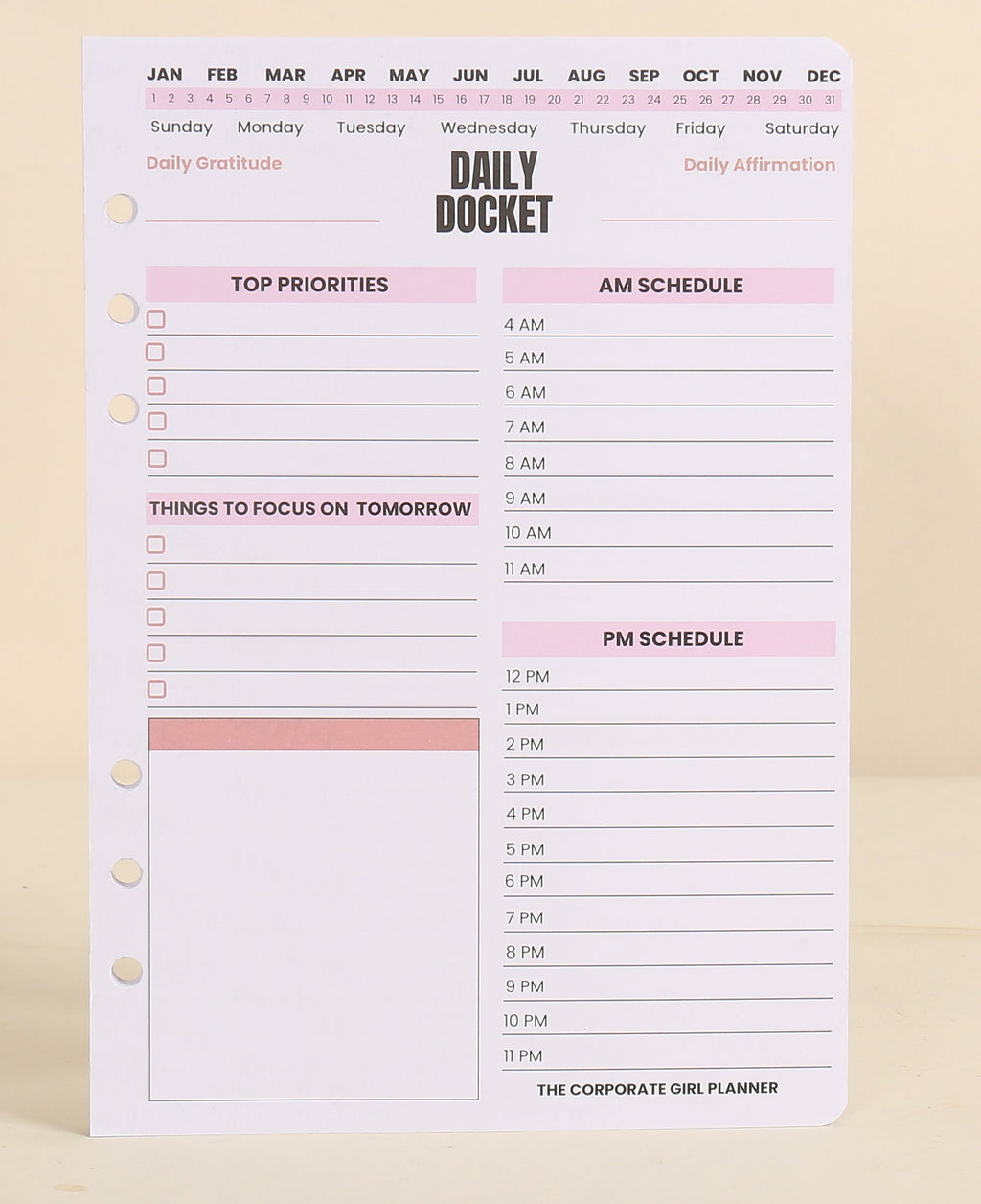 The Corporate Girl Daily Docket A5 Agenda