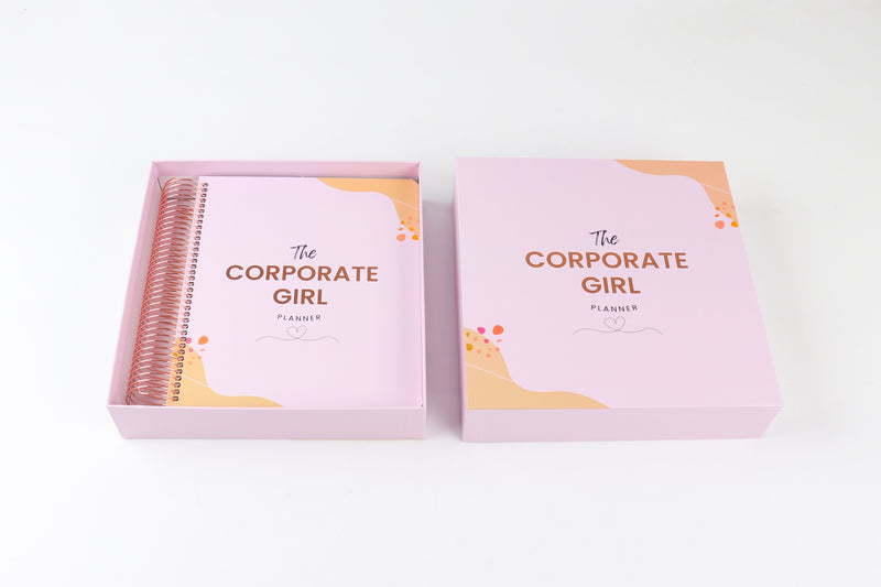 The Corporate Girl Daily Planner Undated, with stickers, meeting notes, daily dockets, birthdays to remember, notes section and a budget section. 
