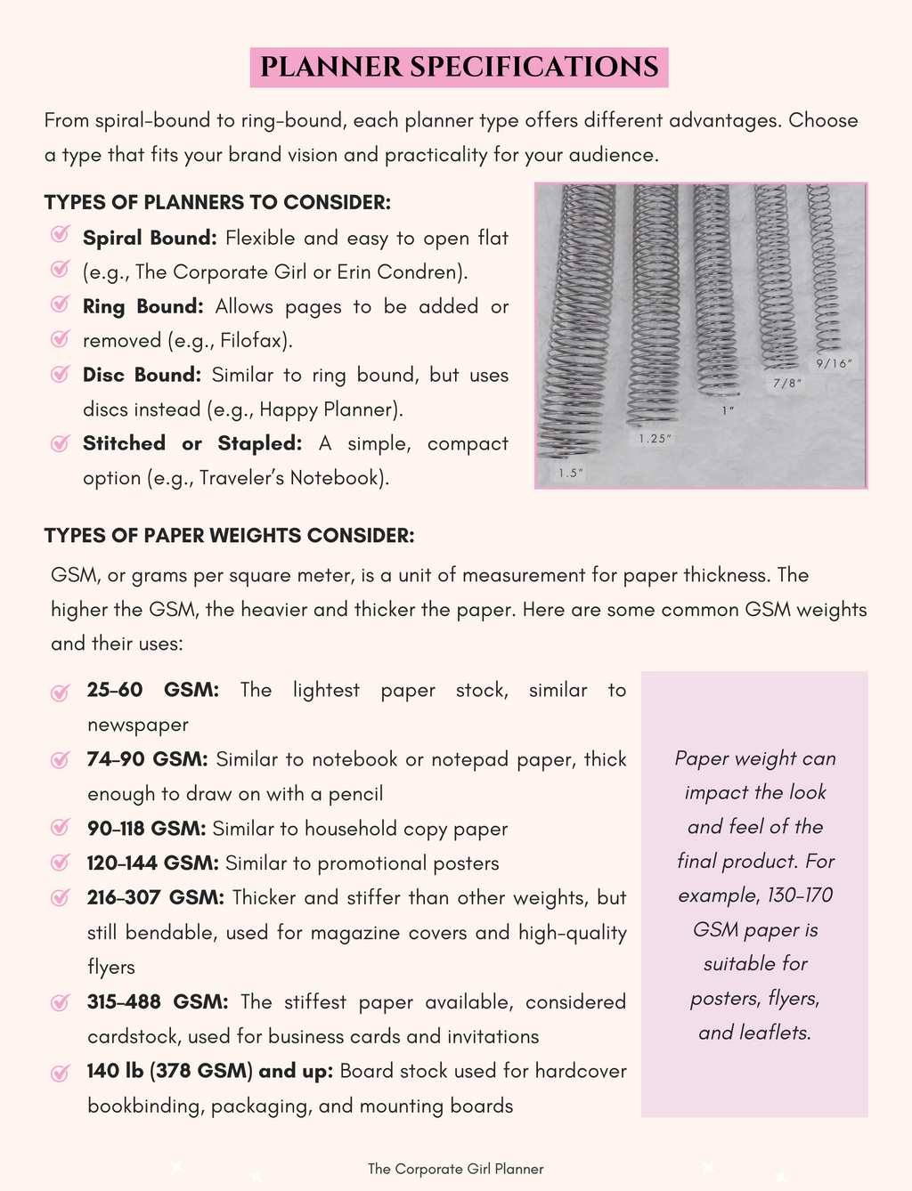 The Corporate Girl Planner, Planner Specifications Ebook