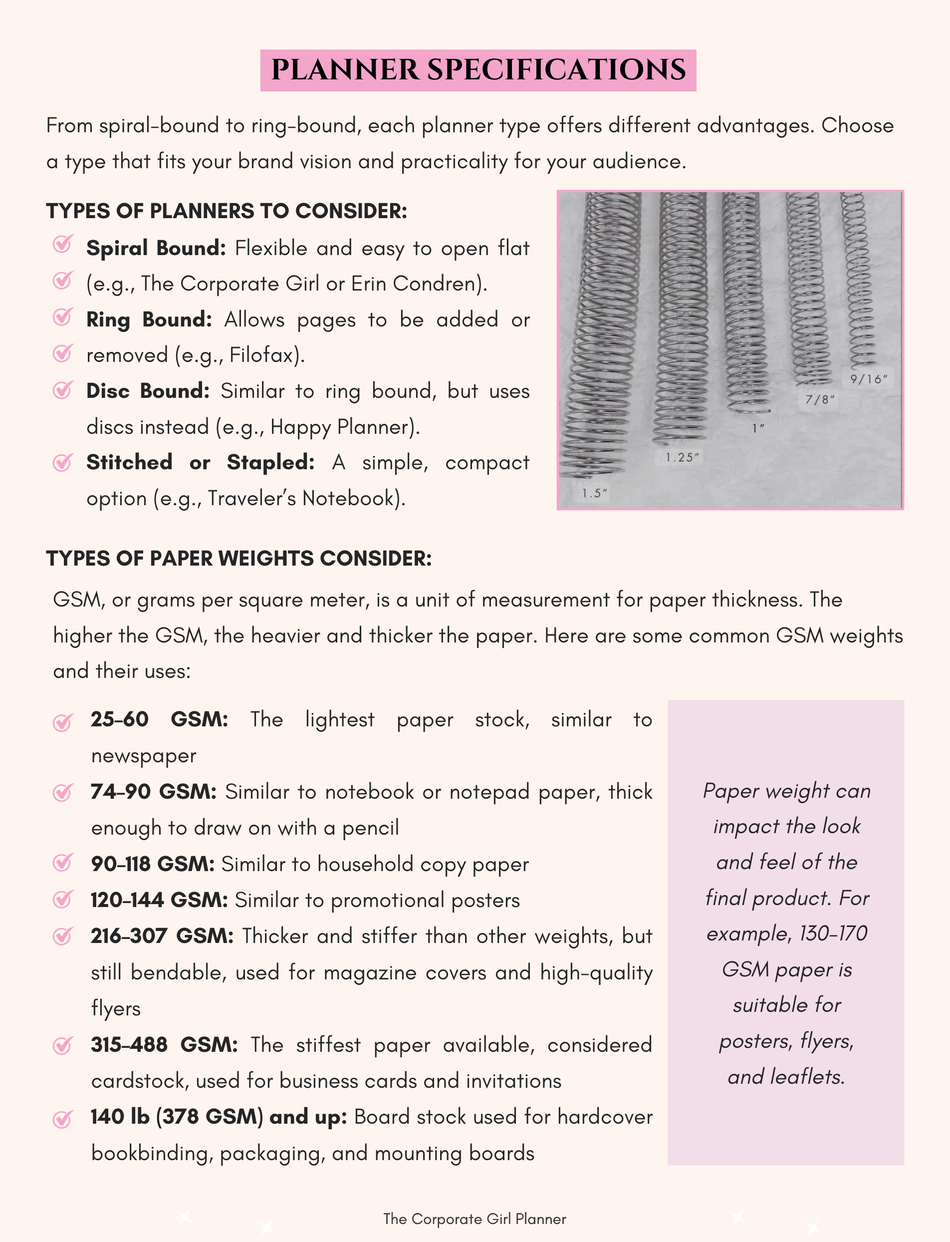 The Corporate Girl Planner, Planner Specifications Ebook