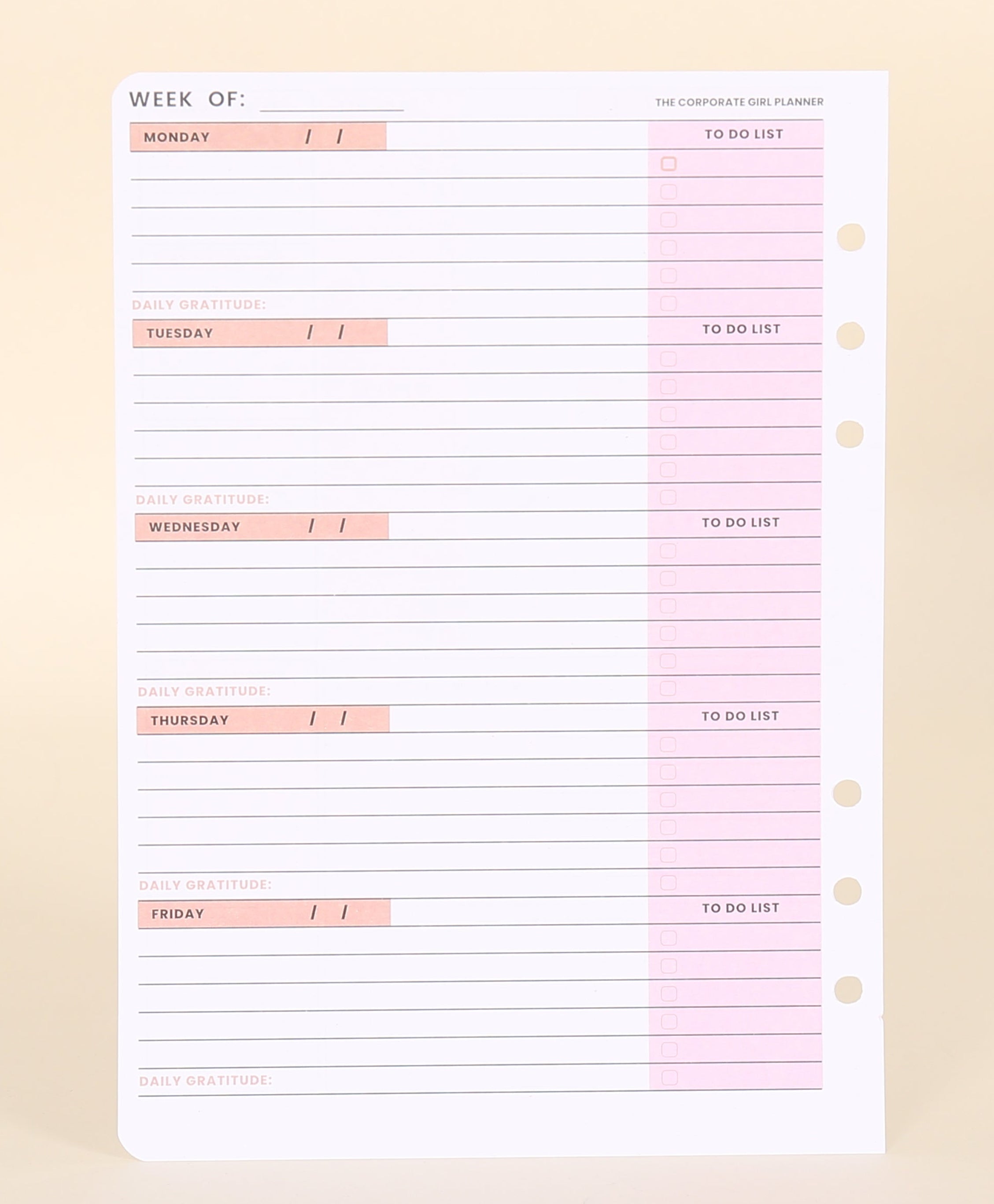 Weekly Insert for A5 Agenda